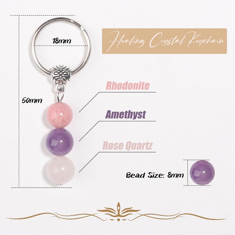 Drogomen Store Healing Crystal Keychain Gift for New Beginnings Calming Anxiety Luck Protection Natural Gemstone Keychain for Women - Image 4